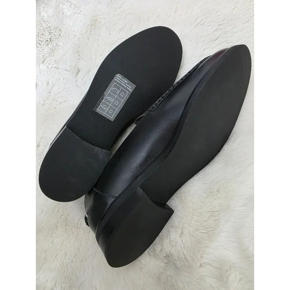 Everlane The Modern Classic Black Leather Slip On Loafers Stacked Heel Size 7.5
